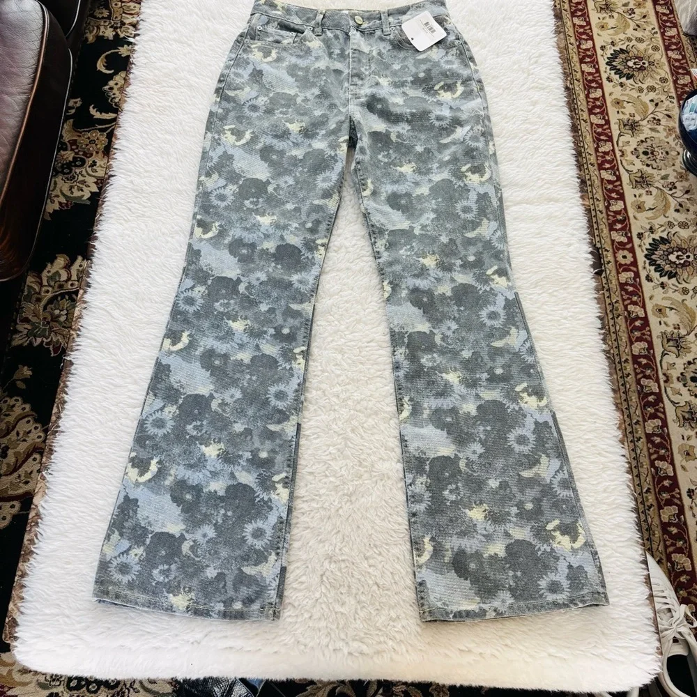Ganni Denim Betzy Print Brunnera Blue/Multicolor Floral Patterned Flare Jeans 28